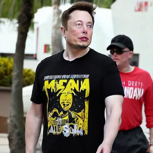 Prompt: elon musk wearing a wu-tang tshirt