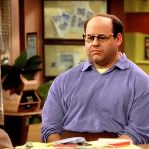 Prompt: George Costanza on Seinfeld selling a big bag of weed