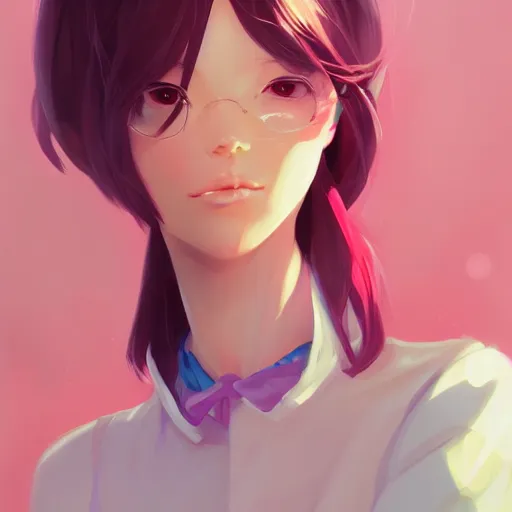 Image similar to portrait woman girl miss attractive eye catching official fanart behance hd artstation by Rossdraws and Jesper Ejsing, by Makoto Shinkai and Lois van baarle, ilya kuvshinov, portrait soft pink theme