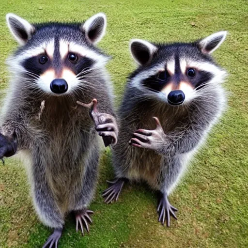 Prompt: selfie of three Racoons in a trenchcoat