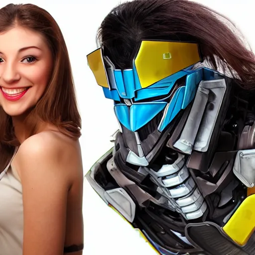 Image similar to young woman that looks like a transformer