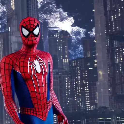 Image similar to Michael Jackson as spiderman, 4K action packed movie with lots of Unreal Engine realistic 2022 graphics