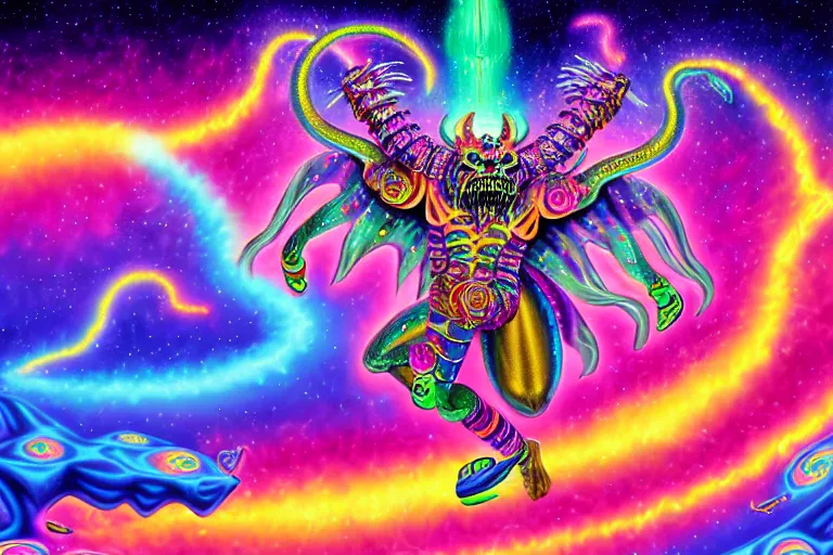 Image similar to lisa frank illustration of rebulon the ancient demon, by lisa frank, masterpiece concept art, 8 k, intricate detail, cinematic lighting, epic pose, bright colors