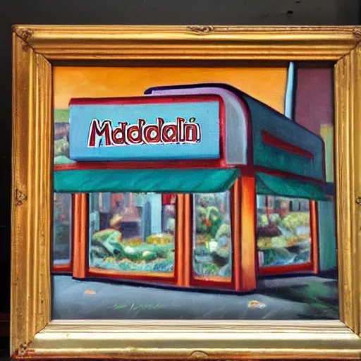 Image similar to oil painting of ancient mcdonalds restaurant