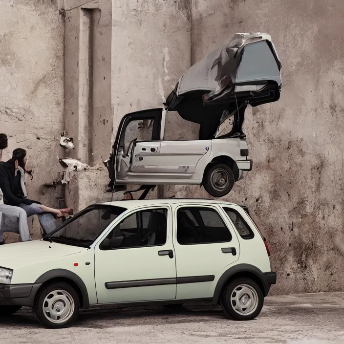 Image similar to fiat uno voando no espaco, by greg rutkowski, canon eos c 3 0 0, ƒ 1. 8, 3 5 mm, 8 k, medium - format print