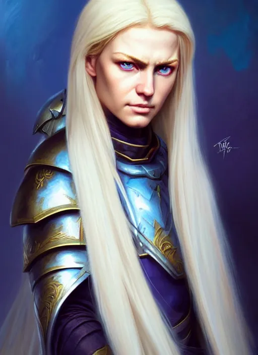Prompt: a _ fantasy _ style _ portrait _ painting _ of timid and shy white female paladin with blonde hair and blue eyes,, scar under left eye, holy oil _ painting _ unreal _ 5 _ daz. _ rpg _ portrait _ extremely _ detailed _ artgerm _ greg _ rutkowski _ greg