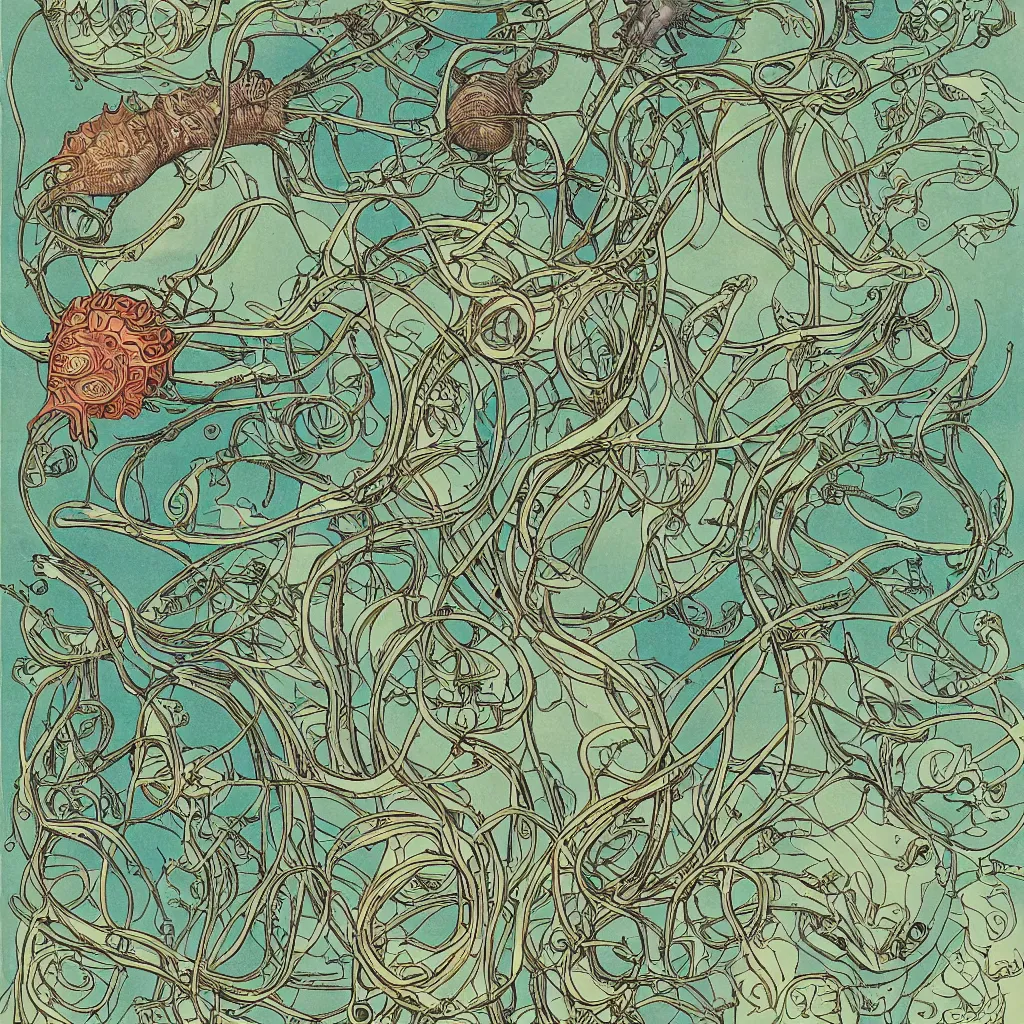 Prompt: alien nudibranch scientific illustration, art nouveau, Ernst Haekel, Wes Anderson, Hayao Miyazaki, orthographic views