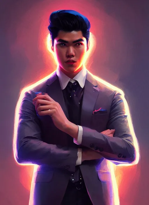 Image similar to portrait of reggie mantle, mean smirk, egotistical, intricate, elegant, glowing lights, highly detailed, digital painting, artstation, concept art, smooth, sharp focus, illustration, art by wlop, mars ravelo and greg rutkowski