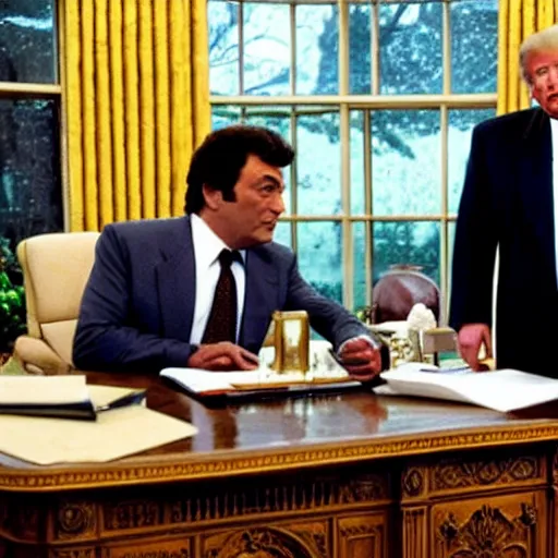 Prompt: columbo meeting donald trump in the oval office