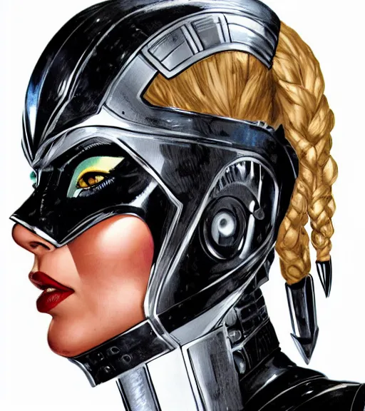 Image similar to HD photograph of Viking female android, by MARVEL comics and Sandra Chevrier, 4k