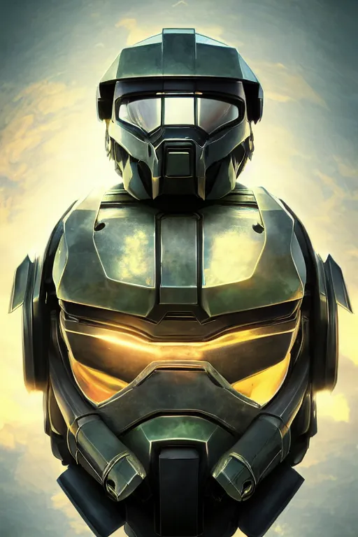 Image similar to robot ninja mask helmet halo master chief radiating a glowing aura global illumination ray tracing hdr fanart arstation by ian pesty and katarzyna da „ bek - chmiel