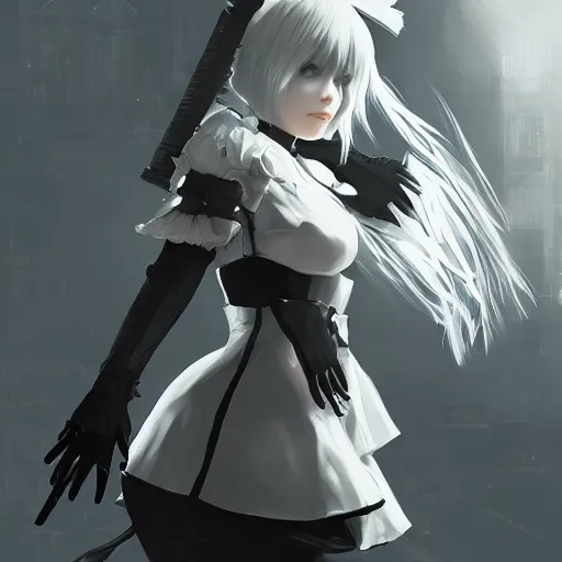 Image similar to michael de santa as 2B nier automata, intricate, elegant, highly detailed, digital painting, 4k, HDR, concept art, smooth, sharp focus, illustration,