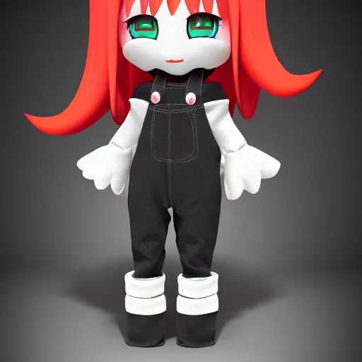 Image similar to cute fumo plush of an alien girl inoveralls black, three point lighting, color contrast, vray