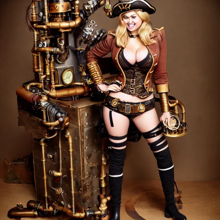 Image similar to full body photograph of kate upton as a steampunk pirates. Extremely detailed. 8k