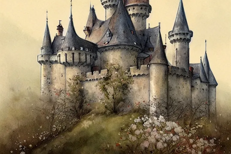 Image similar to 1950s castle . muted colors. by Jean-Baptiste Monge