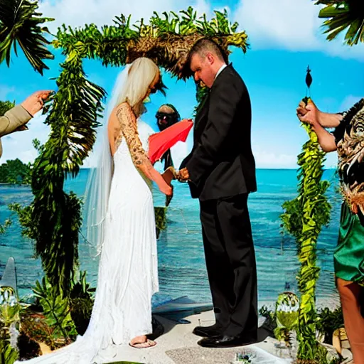 Image similar to a reptilian wedding in paradise