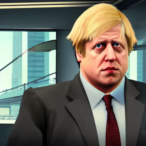 Image similar to a screenshot of boris johnson in the gta v. 3 d rendering. unreal engine. amazing likeness. very detailed. cartoon caricature