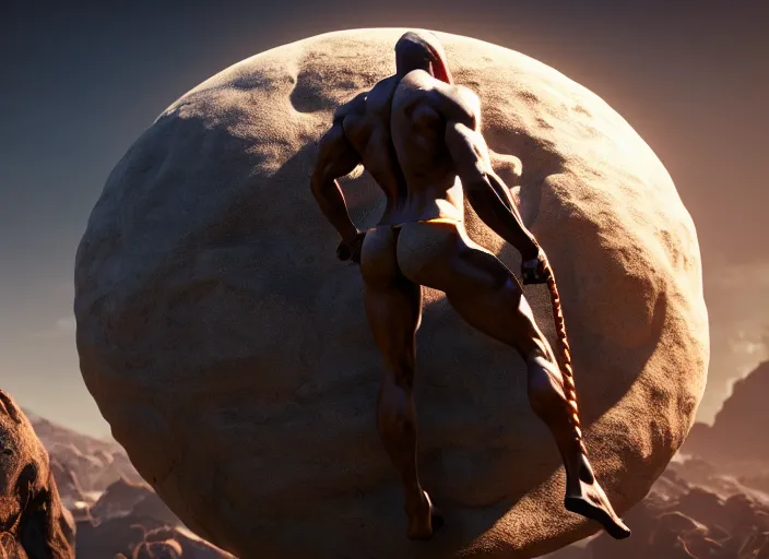 Image similar to atlas holding the world on his shoulder. Intricate. Very detailed 8k. Mythical. Mythology. Sharp. Cinematic post-processing. Unreal engine. Nanite. Ray tracing. Parallax. Tessellation