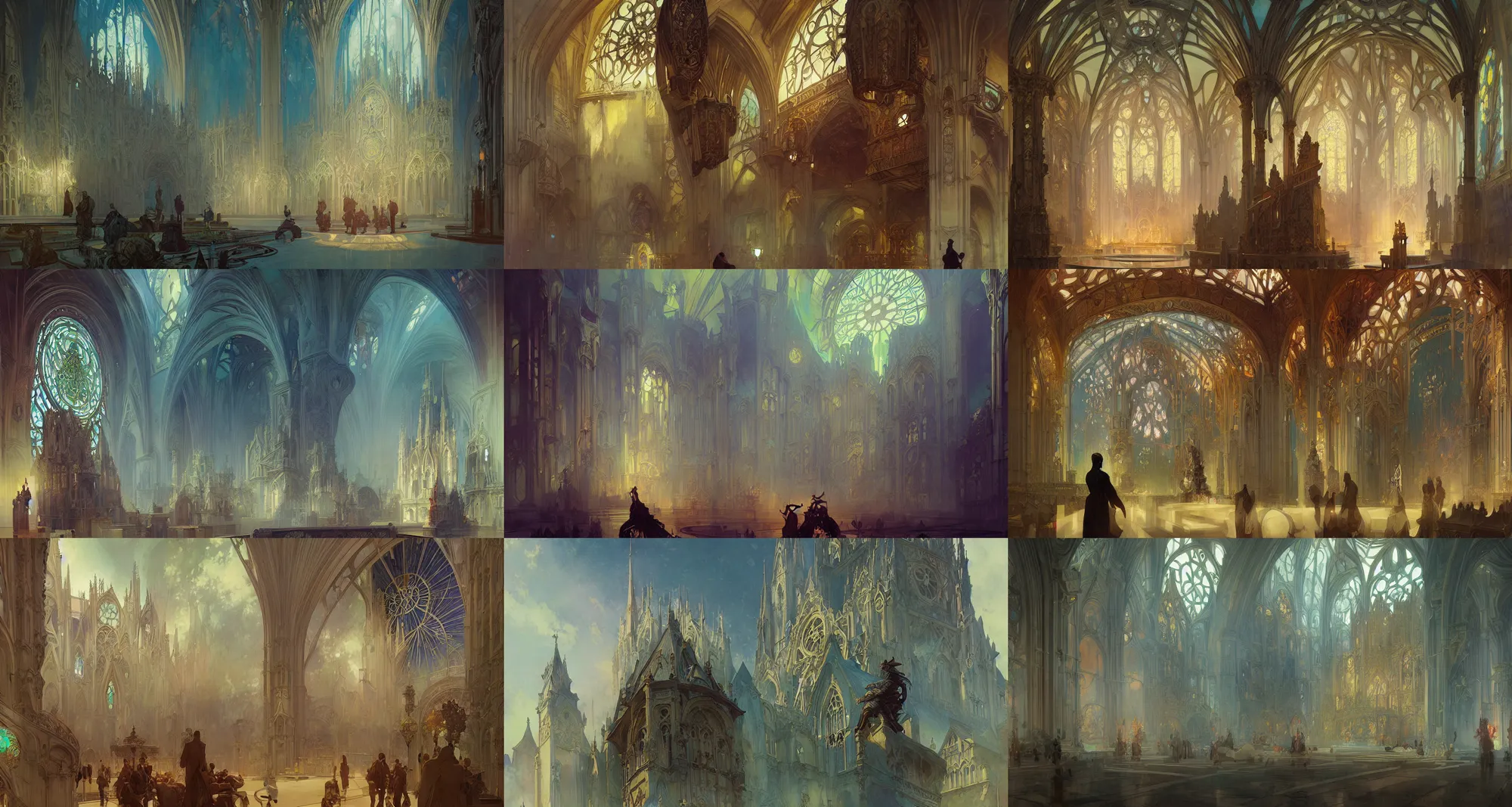 Prompt: cathedral, art nouveau architecture, fantasy, art by joseph leyendecker, peter mohrbacher, ivan aivazovsky, ruan jia, reza afshar, marc simonetti, alphonse mucha