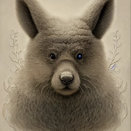 Image similar to histological bear rabbit hybrid character portrait by jean delville, tom bagshaw, brooke shaden, gustave dore and marco mazzoni, studio ghibli style, porcelain, organic, detailed fur, intricate details