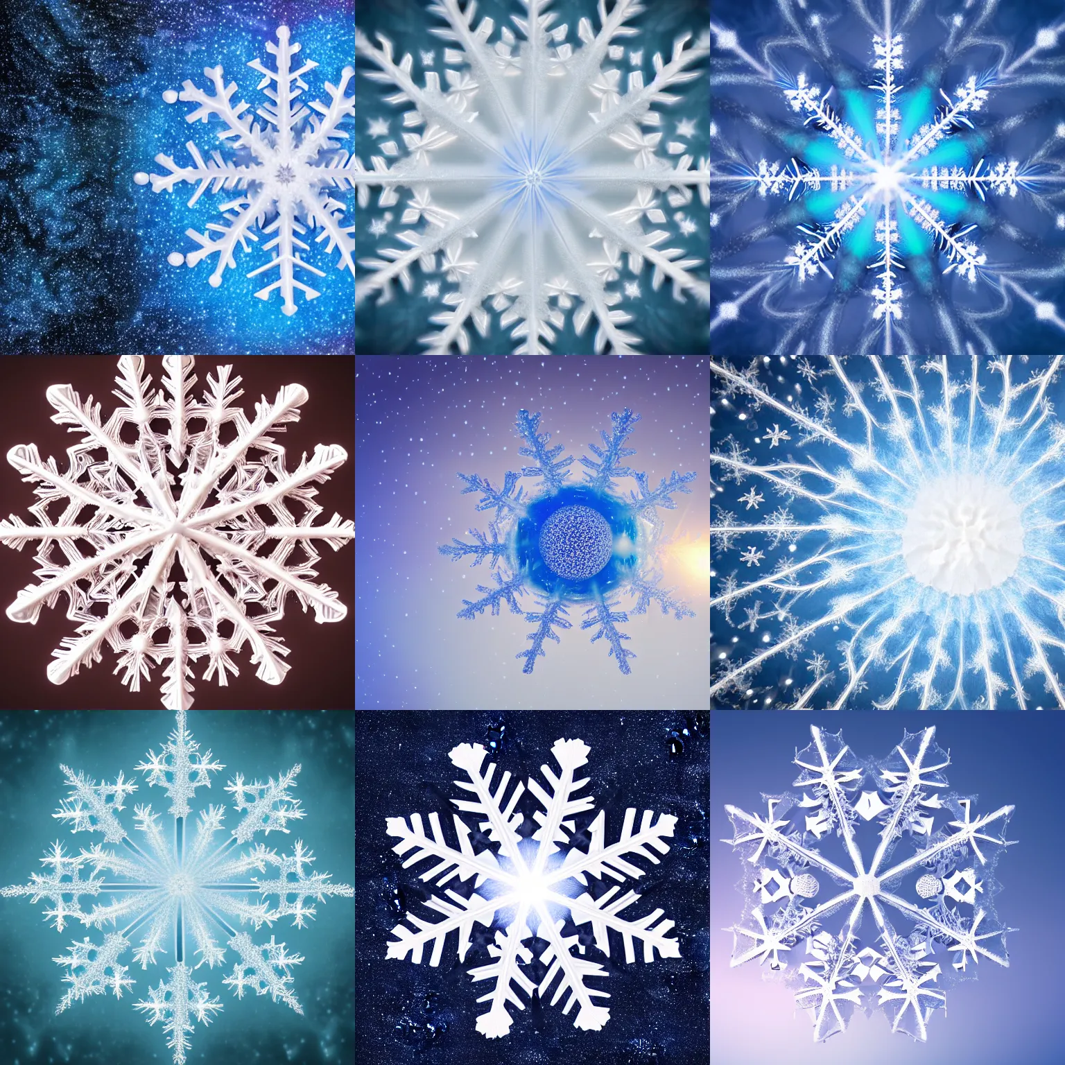 Prompt: hyper realistic snowflake in magic space, many other unreal planet background, cinematic, octane render, realistic, macro photography, summetric detailed, super zoom, clear edges, fractal, no blur, morning detail, monotonous background, fractals