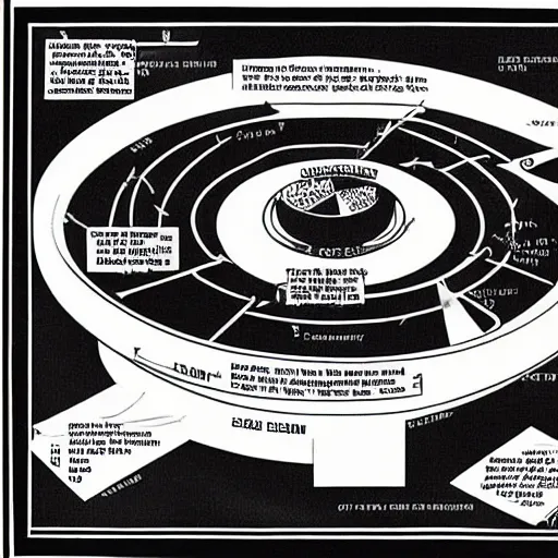 Image similar to exploded diagram of a simple time machine. black and white textbook diagram how to guide.