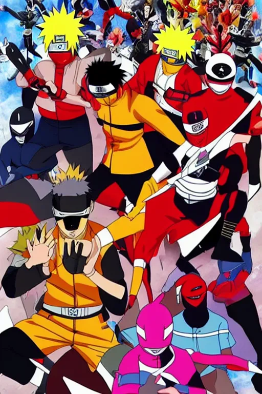 Prompt: naruto versus power rangers