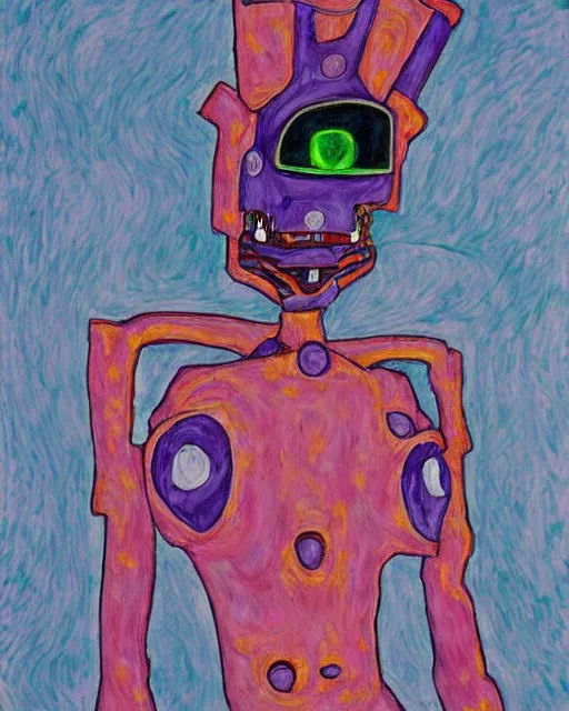 Prompt: a painting of eva unit 0 1 in the style of egon schiele, neon genesis evangelion,