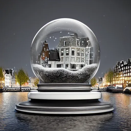 Image similar to snow globe of amsterdam, artstation, photorealism