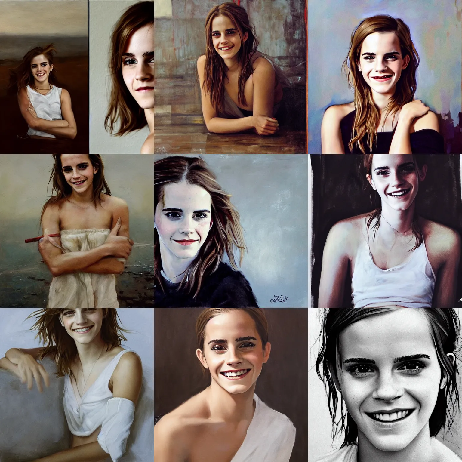 Prompt: emma watson smiling painting by james gurney greg rutkowski photo by angelique boissiere art streiber corinne day canon eos r 3