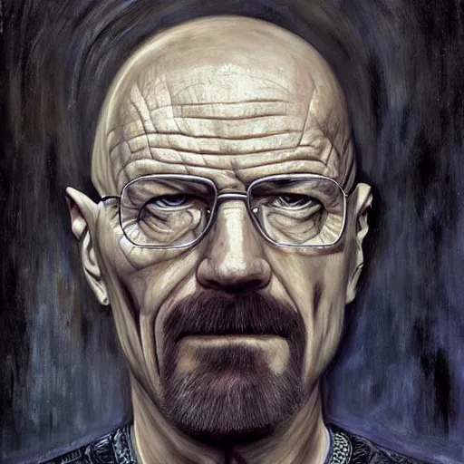 Image similar to walter white portrait, painting by h. r. giger