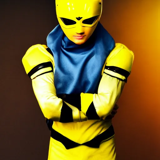 Image similar to drew carry as the yellow power ranger, digital photography, high detailed