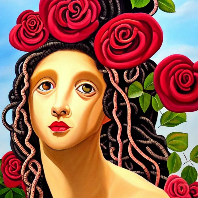 Image similar to a beautiful painting medusa's head is in the rose, by theoretical part painting