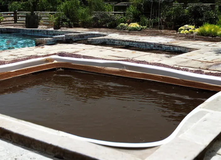 Prompt: pool filled with chocolate pudding photo. dslr