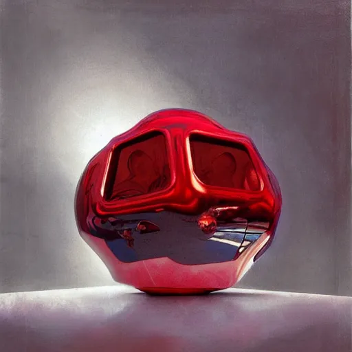 Prompt: chrome spheres on a red cube by miles johnston