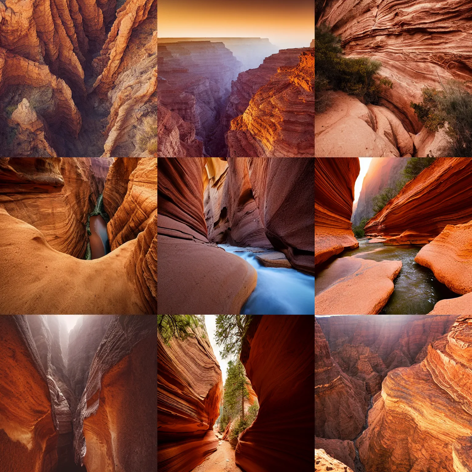 Prompt: a photo of a canyon, warm light, erosion, by jeremy selier, nature photography