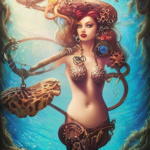 Image similar to Underwater Steampunk mermaid portrait, Pixar style, by Tristan Eaton Stanley Artgerm and Tom Bagshaw.
