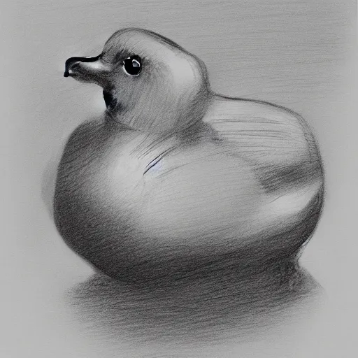 Image similar to pencil drawing of a rubber ducky in the style of Ingres, very detailed, sunrise