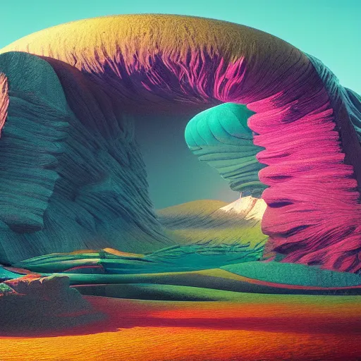 Image similar to a hd render of a surreal landscape, by beeple and salvador dali