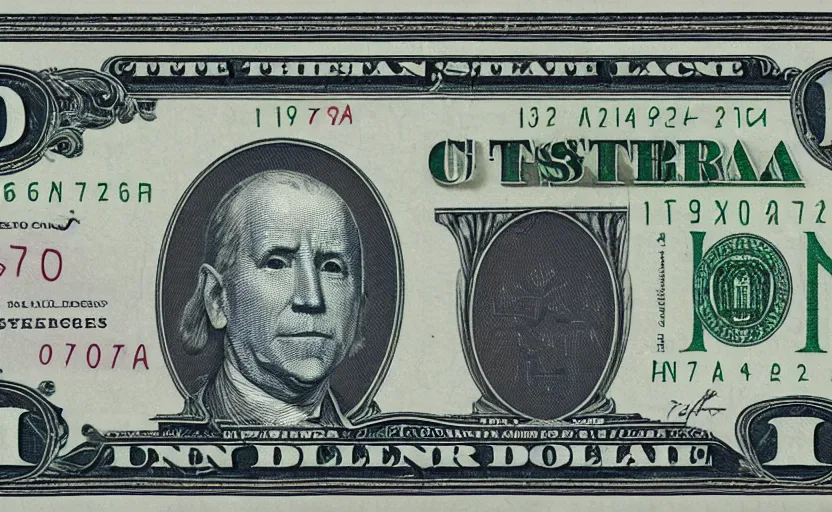 Image similar to rectangular photograph of ten dollar u. s. currency note featuring president biden