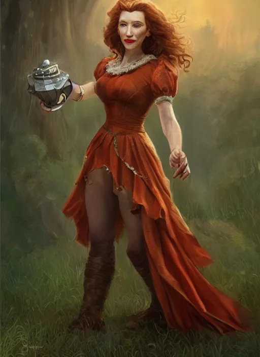 Prompt: beautiful female dorothy gale, cate blanchett as dorothy, full body character concept, armor, super powers, fantasy, intricate, elegant, highly detailed, digital painting, artstation, concept art, shining, sharp focus, illustration, art by stanley lau