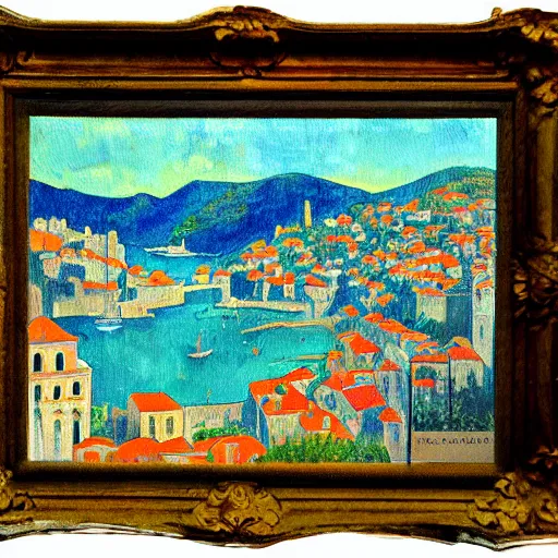 Prompt: a painting of dubrovnik in the style of gaugin