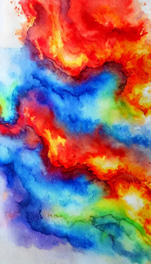 Prompt: water color painting of fire and water mixing together