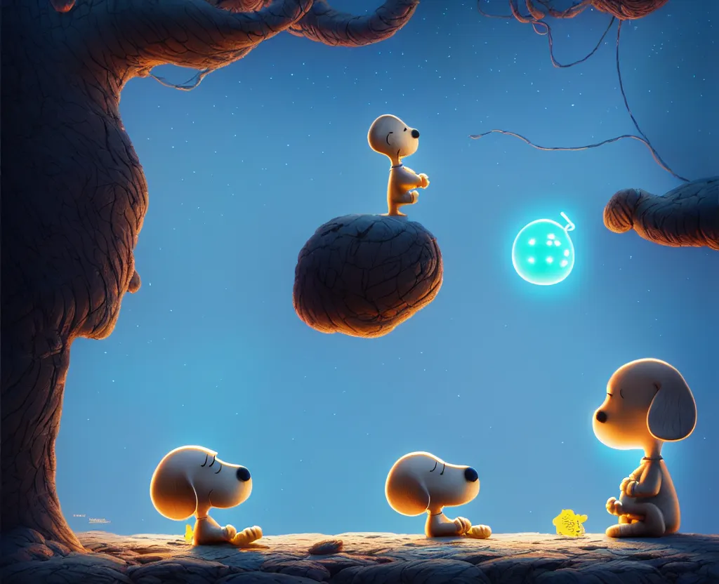 Image similar to photorealistic detailed image of a peanuts comic strip, bioluminescent, intricate artwork by tooth wu and wlop and beeple. octane render, trending on artstation, greg rutkowski very coherent symmetrical artwork. cinematic, hyper realism, high detail, octane render, 8 k