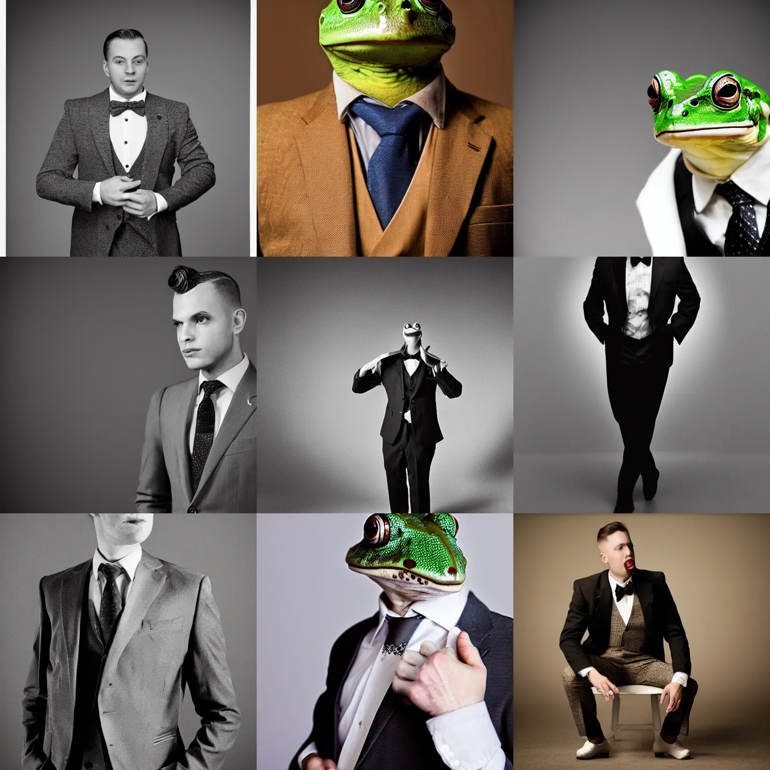 Prompt: a frog in a three - piece - suit, studio lighting, professional photography, 3 5 mm