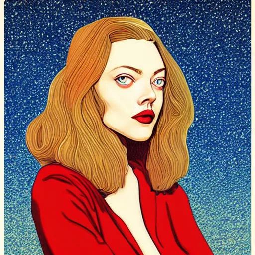 Prompt: “ amanda seyfried retro minimalist portrait by jean giraud, moebius starwatcher comic, 8 k ”