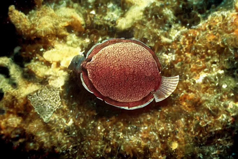 Prompt: cute anime - horseshoecrab underwater, in 2 0 1 2, bathed in the the glow of a crt television, crabcore, low - light photograph, anime key art