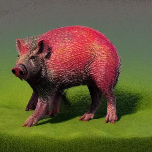 Image similar to Photorealistic boar that's textured and colored like a watermelon, Hyperdetailed, 108 megapixels, artstation concept art