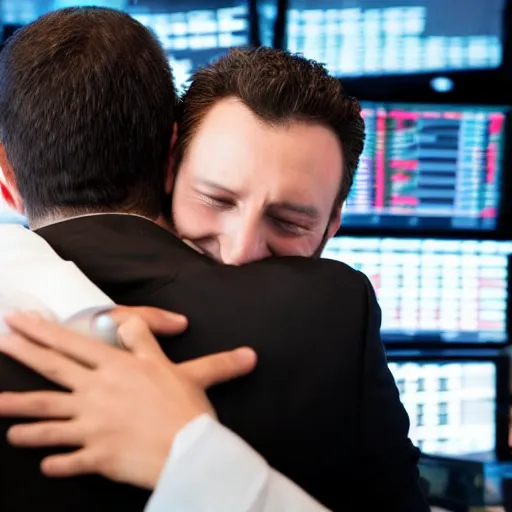 Prompt: a nice hug after a long week of day trading