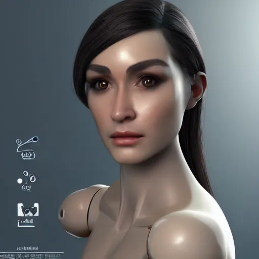 Prompt: womanized humanoid robot made of steel, beautiful face, anatomically correct, unreal engine, ray tracing, 8 k, uhd, ultrarealistic, highly detailed